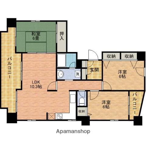ドエル市川参番館(3LDK/3階)の間取り写真