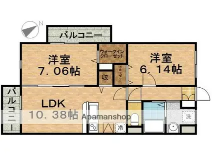 ヴェールメゾン弐番舘(2LDK/1階)の間取り写真