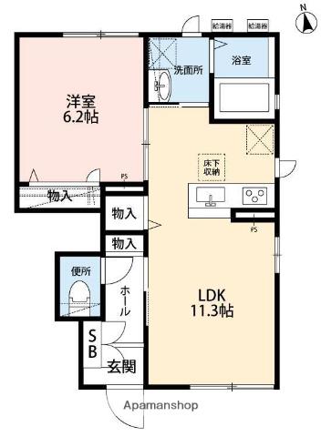 ハピリ東船橋(1LDK/1階)の間取り写真
