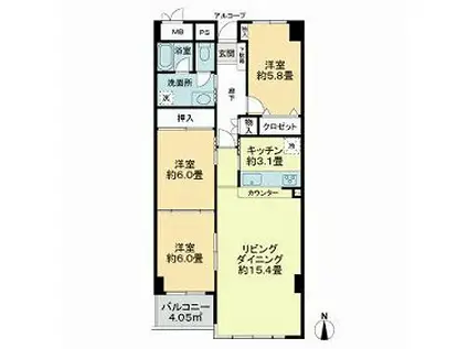 シティーコートフドウ中山(3LDK/5階)の間取り写真