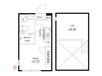 ハーモニーテラス西瑞江(ワンルーム/2階)の間取り写真
