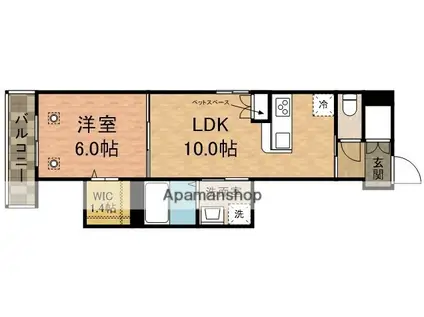 KIHACHI ウエスト(1LDK/3階)の間取り写真
