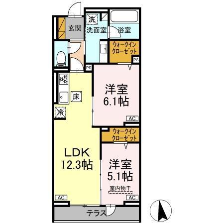 ラ・ペッシュ(2LDK/1階)の間取り写真