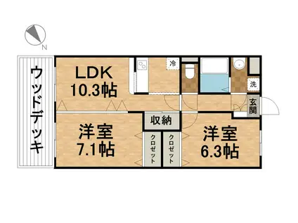 コリンシア市川(2LDK/1階)の間取り写真