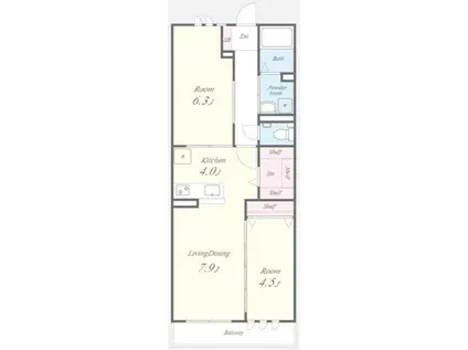 ELYM JOY IRIFUNE(2LDK/3階)の間取り写真