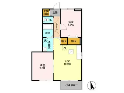 サンライズ2(2LDK/1階)の間取り写真