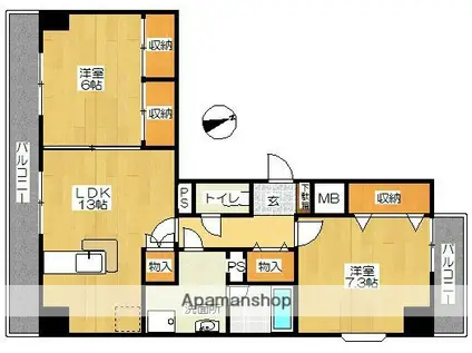 メゾンドソレイユ(2LDK/2階)の間取り写真