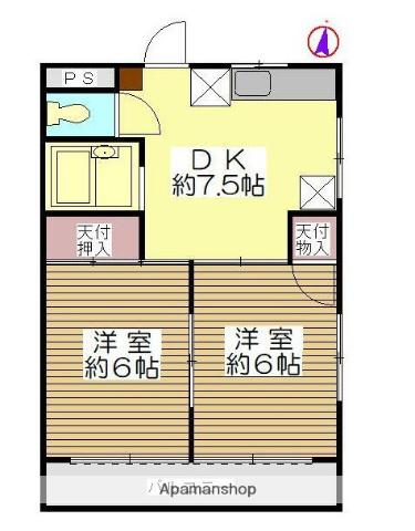 ベルフィーヌ船橋(2DK/2階)の間取り写真