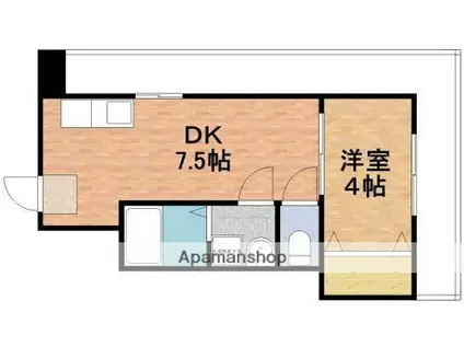 総武本線 船橋駅 徒歩4分 5階建 築38年(1DK/5階)の間取り写真