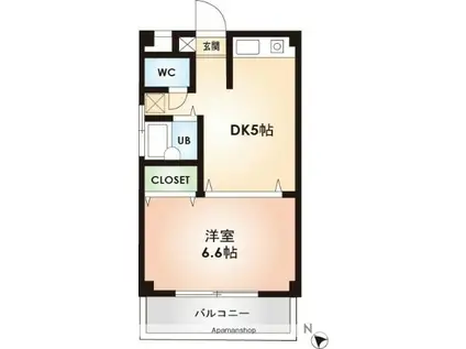 フォンテーヌ西船(1DK/2階)の間取り写真