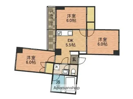 船橋グリーンランドビルⅡ(3K/5階)の間取り写真