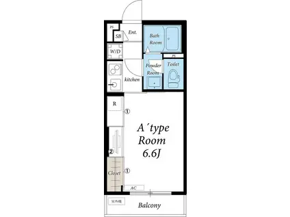 リブリ・谷津(1K/1階)の間取り写真