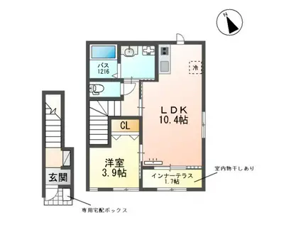 総武・中央緩行線 東船橋駅 徒歩15分 2階建 築1年(1LDK/2階)の間取り写真