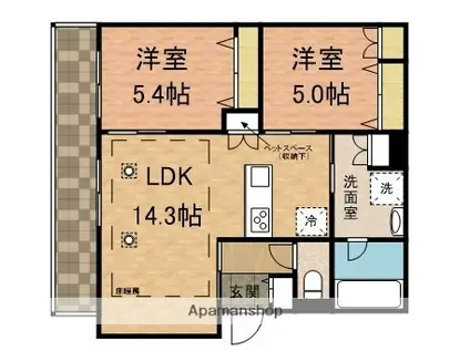 LICHTGLANZ本郷町(2LDK/3階)の間取り写真