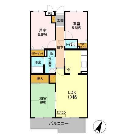 エムズ・アークA棟(3LDK/1階)の間取り写真