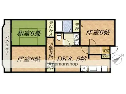 市川グリーンタウン第2ミズホ(3DK/3階)の間取り写真