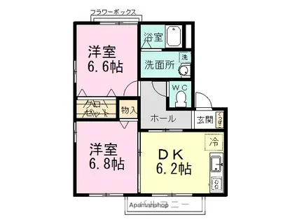 コートパティオ(2DK/2階)の間取り写真