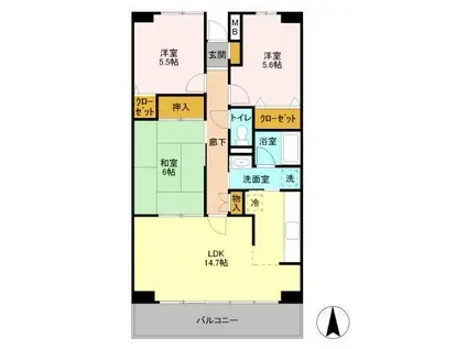 ルーチェ緑が丘B棟(3LDK/2階)の間取り写真