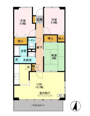 ルーチェ緑が丘A棟(3LDK/1階)の間取り写真
