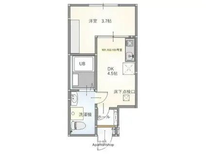 丘の上のルーチェ(1DK/1階)の間取り写真