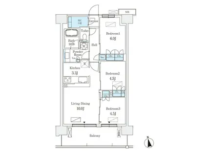 スカイグランデ津田沼(3LDK/7階)の間取り写真