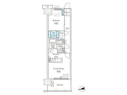スカイグランデ津田沼(1LDK/4階)の間取り写真