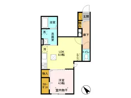 オリーブ津田沼(1DK/1階)の間取り写真