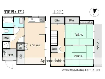 京成電鉄松戸線 滝不動駅 徒歩6分 2階建 築48年(3LDK)の間取り写真