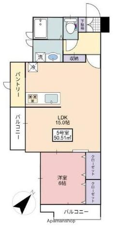 フローリッシュ大久保Ⅱ(1LDK/1階)の間取り写真