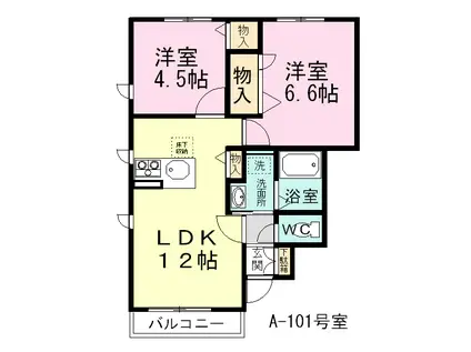 ハピネスガーデンⅠ(2LDK/1階)の間取り写真
