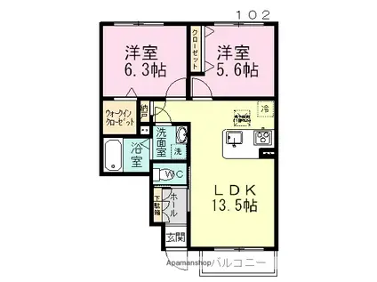 ハピネスガーデンⅥ(2LDK/1階)の間取り写真