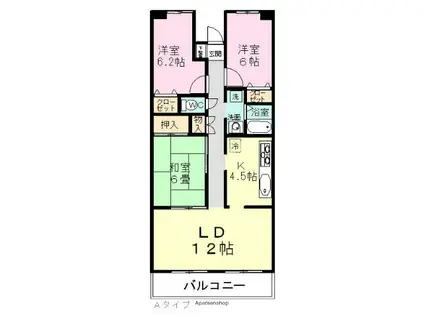 パークヒルズ和光(3LDK/6階)の間取り写真