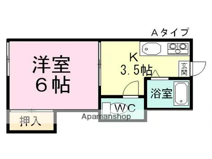 ゆうゆうハイム(1K/2階)の間取り写真