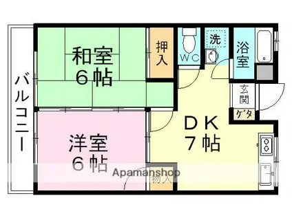 ハイム高嶺(2DK/4階)の間取り写真