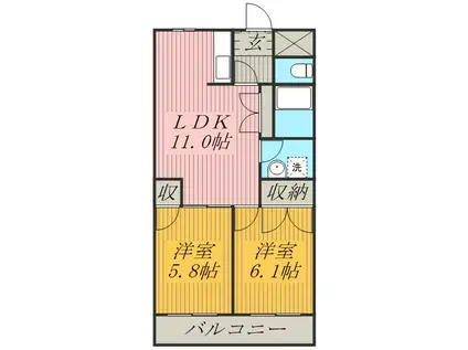 セントラルハイツⅡ(2LDK/2階)の間取り写真