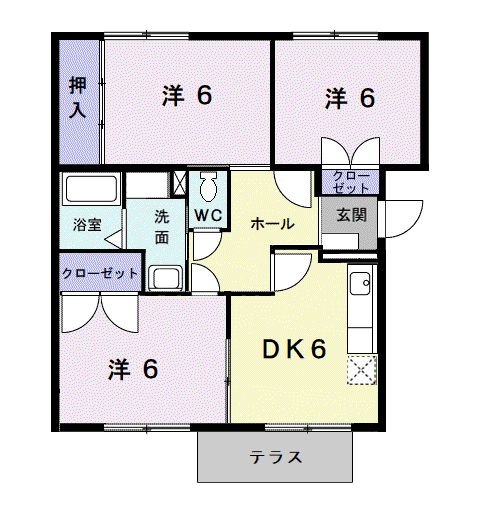 エアポートマルタⅡ(3DK/1階)の間取り写真