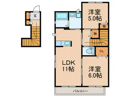 メゾンリバーアイランドB(2LDK/2階)の間取り写真