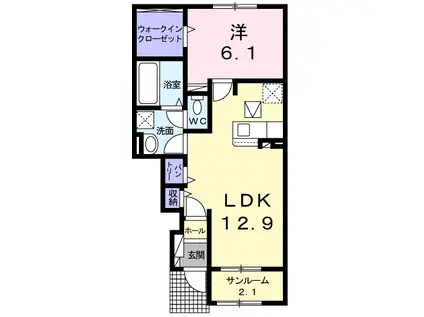 パレスアリオン佐倉Ⅱ(1LDK/1階)の間取り写真