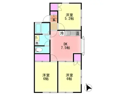ルーミー成田68号館(3DK/1階)の間取り写真