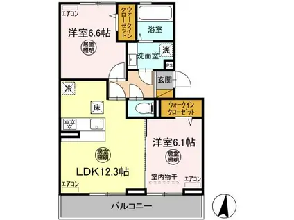 KOCHIA N・S A棟(2LDK/1階)の間取り写真