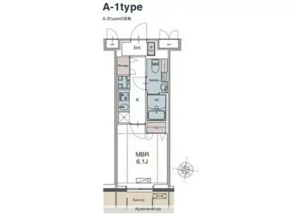 LUXENA勝田台(1K/4階)の間取り写真