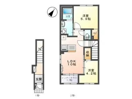 富里市七栄 アパートⅣ期工事(2LDK/2階)の間取り写真