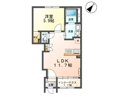 富里市七栄 アパートⅣ期工事(1LDK/1階)の間取り写真
