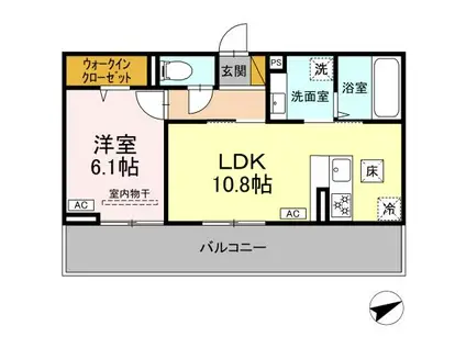 ハナミズキ B棟(1LDK/1階)の間取り写真