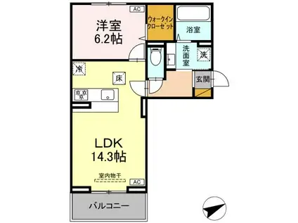 ハナミズキ B棟(1LDK/1階)の間取り写真