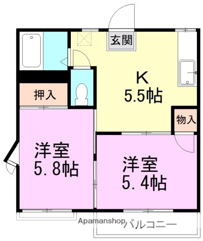 パレドール臼井(2K/2階)の間取り写真