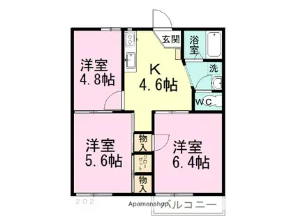 サンコート五番館(3K/2階)の間取り写真