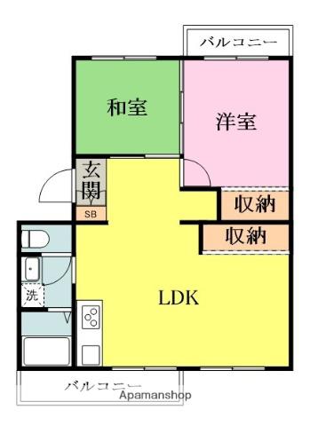 八千代中央レジデンス 1号棟(2LDK/2階)の間取り写真