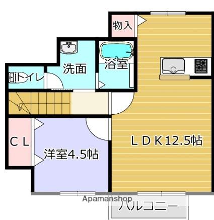 ウインドレスブルー(1LDK/2階)の間取り写真