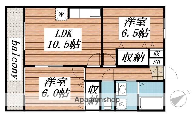 サンライズ万葉A棟(2LDK/1階)の間取り写真